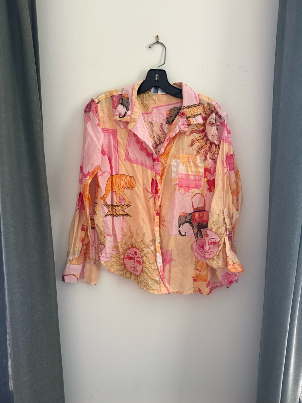 Caylpso Pink & Peach Printed Button-Up Shirt - Women's Long Sleeve Top